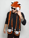 Man wearing faux fur Red Panda SpiritHood 2.0, side view