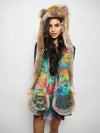 Woman wearing The BlackMilk Red Fox Rainbow Galaxy Faux Fur SpiritHood