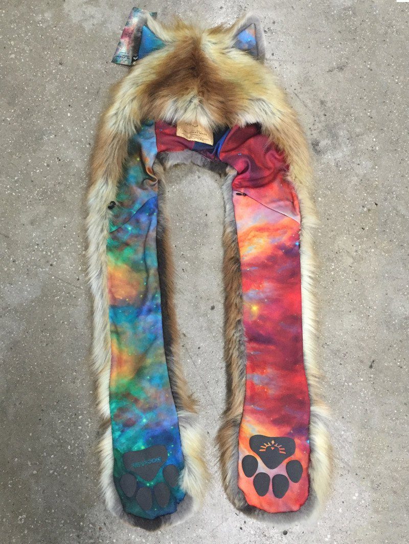 Flat Lay of Red Fox Unisex Rainbow Galaxy SpiritHood