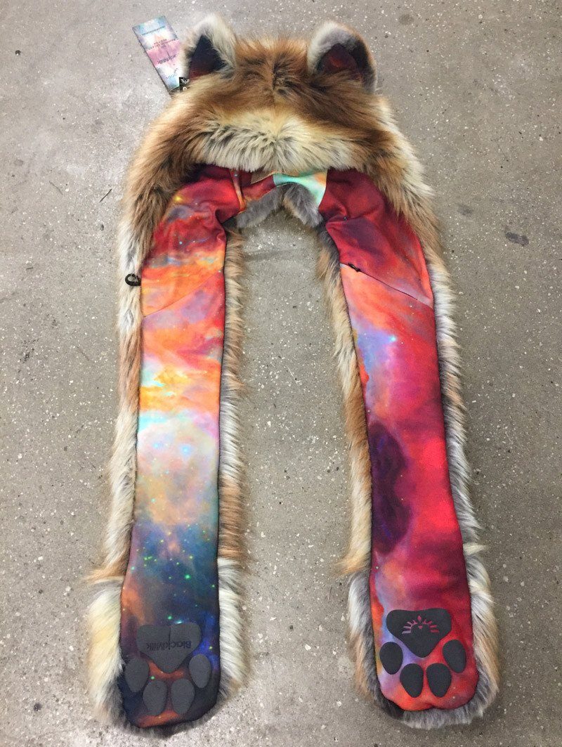 Red Fox Unisex Rainbow Galaxy SpiritHood Laying Flat