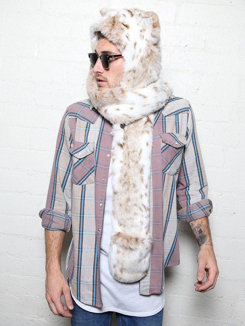 Siberian Snow Leopard Hooded Faux Fur