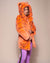 Woman wearing Neon Tiger Limited Edition Classic Faux Fur Coat, side view 2