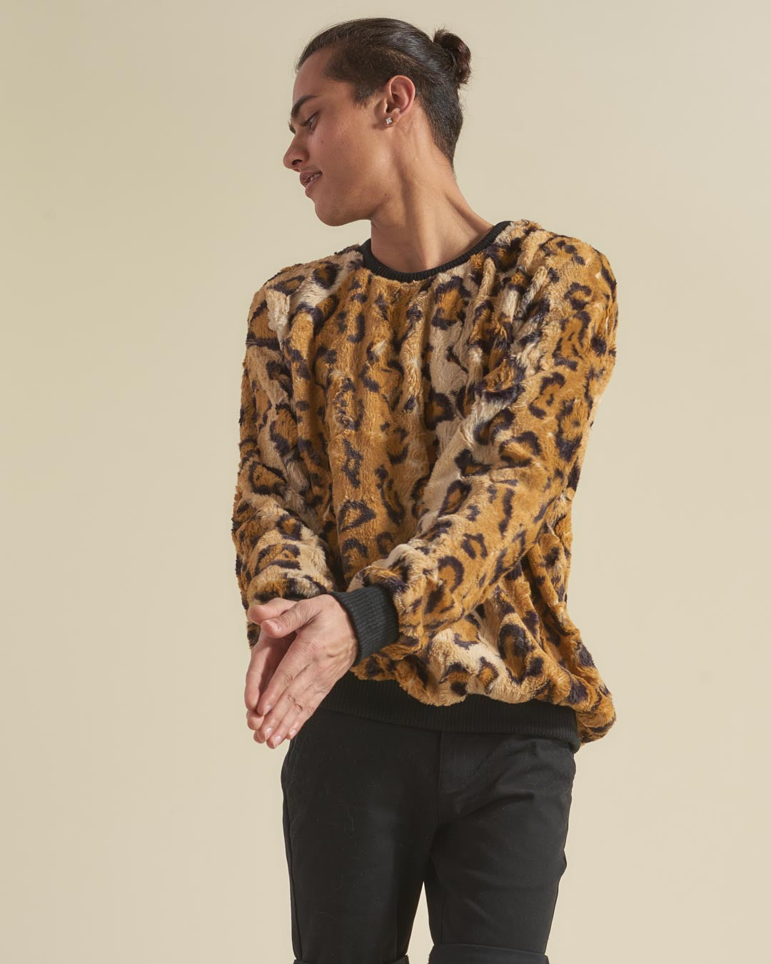 SpiritHoods Men's Cheetah Faux Fur Sweater