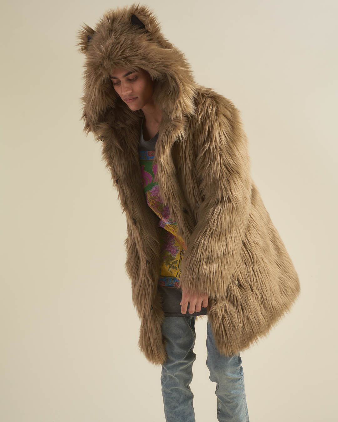 Ash Wolf Classic Faux Fur Men s Coat with Hood SpiritHoods