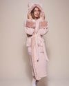 Woman wearing Rose Quartz Wolf Luxe Classic Faux Fur Robe, front view 3