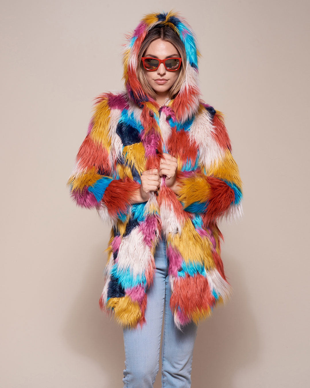 Colorful Monarch Butterfly Faux Fur Women's Coat | SpiritHoods
