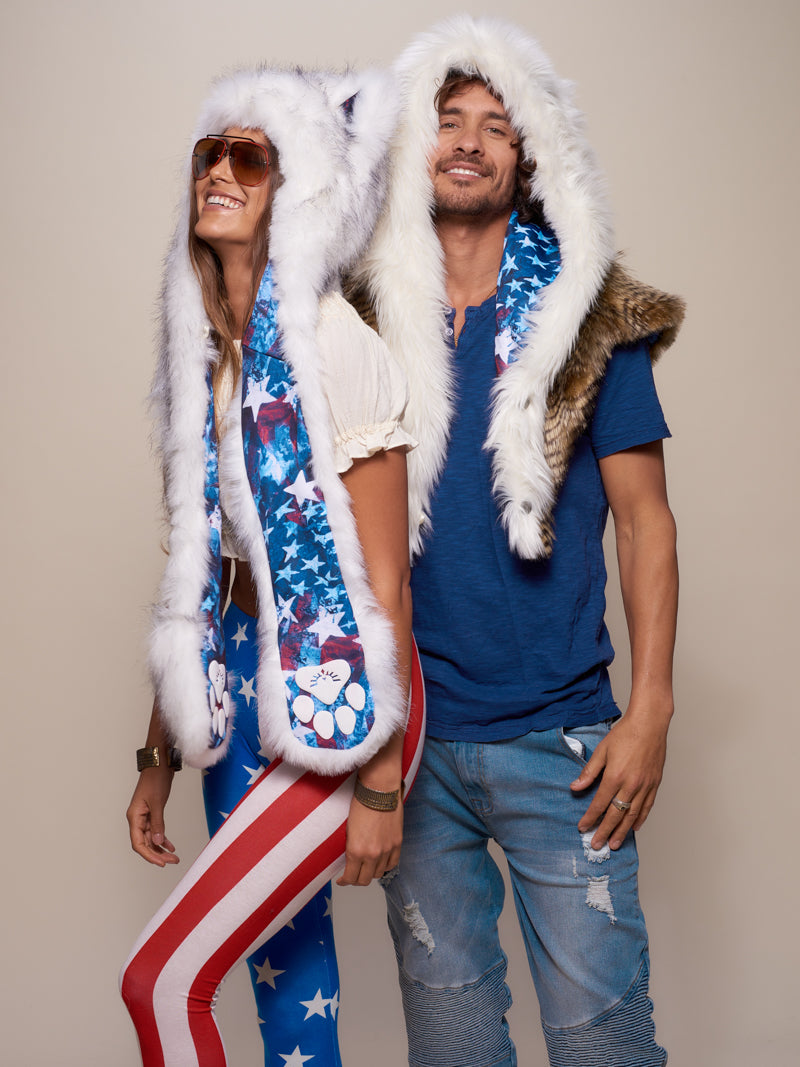 People wearing faux fur Bald Eagle Shawl SpiritHoods