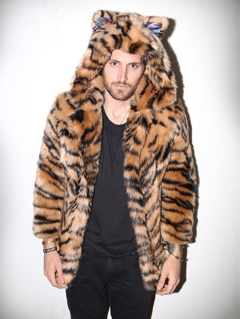 Orange and Black Tiger Faux Fur SpiritHoods Coat on Male