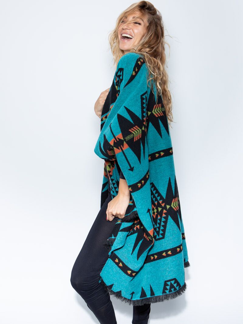 Women's Turquoise Poncho, Oversized Fit