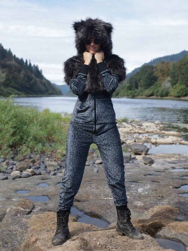 Women s Black Panther Faux Fur One Piece SpiritHoods