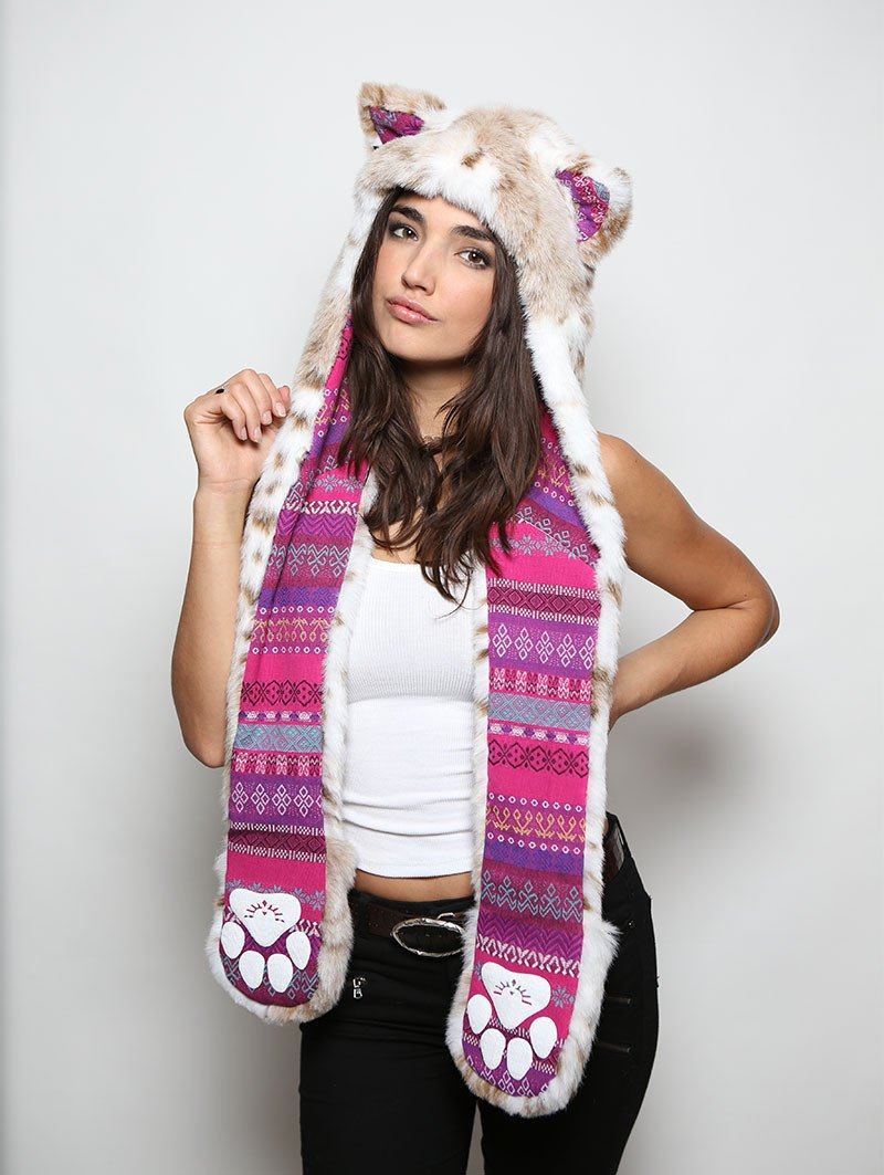 Siberian Snow Leopard Collector Faux Fur Hood on Female