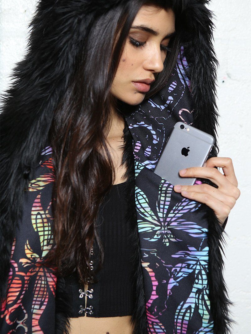 Interior Pocket Feature on FauxEva Funky Black Wolf SpiritHood 