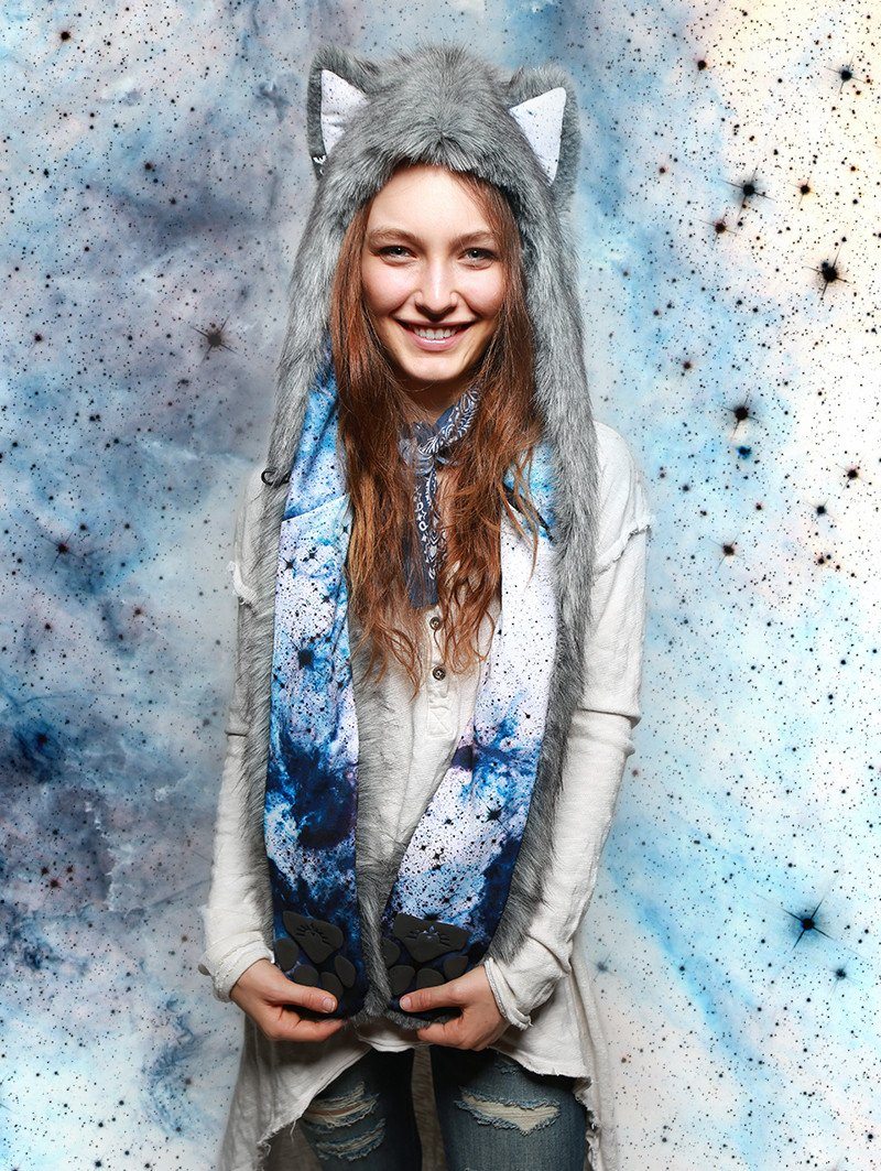 Silver Frosted Inverse Galaxy Fox Collector SpiritHood on Female