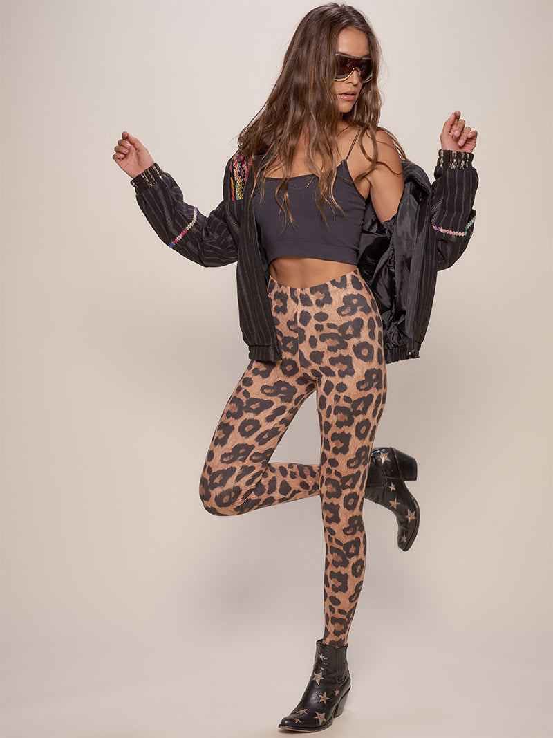 Beige and Brown Limited Edition Jaguar Velvet Leggings on Female