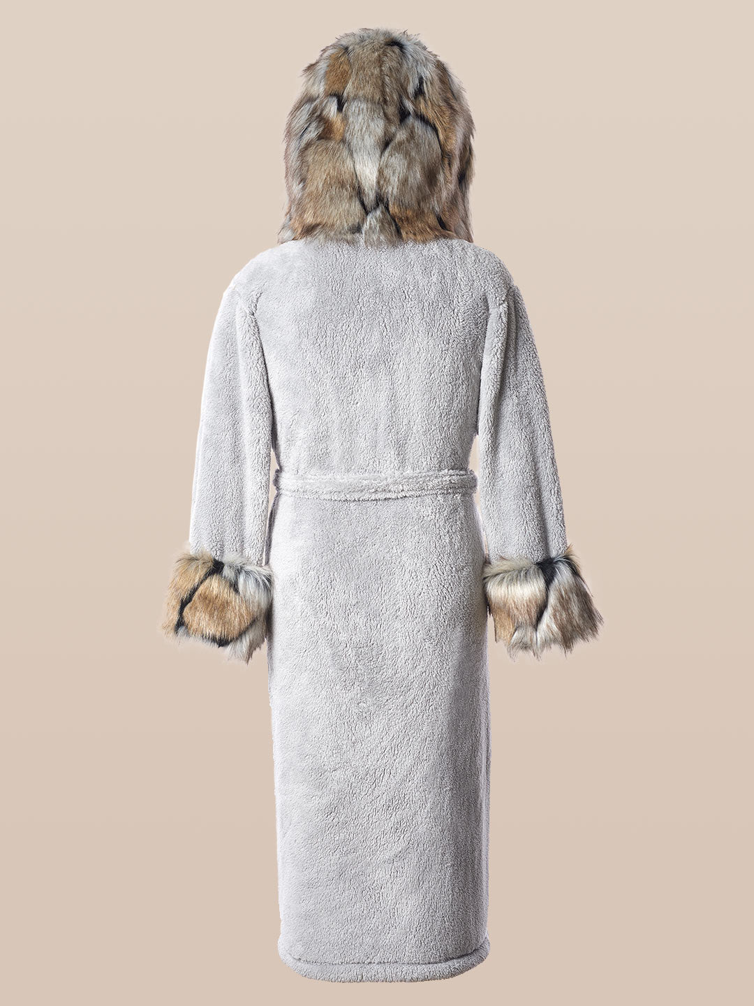 Hooded Wolverine Faux Fur House Robe, back view