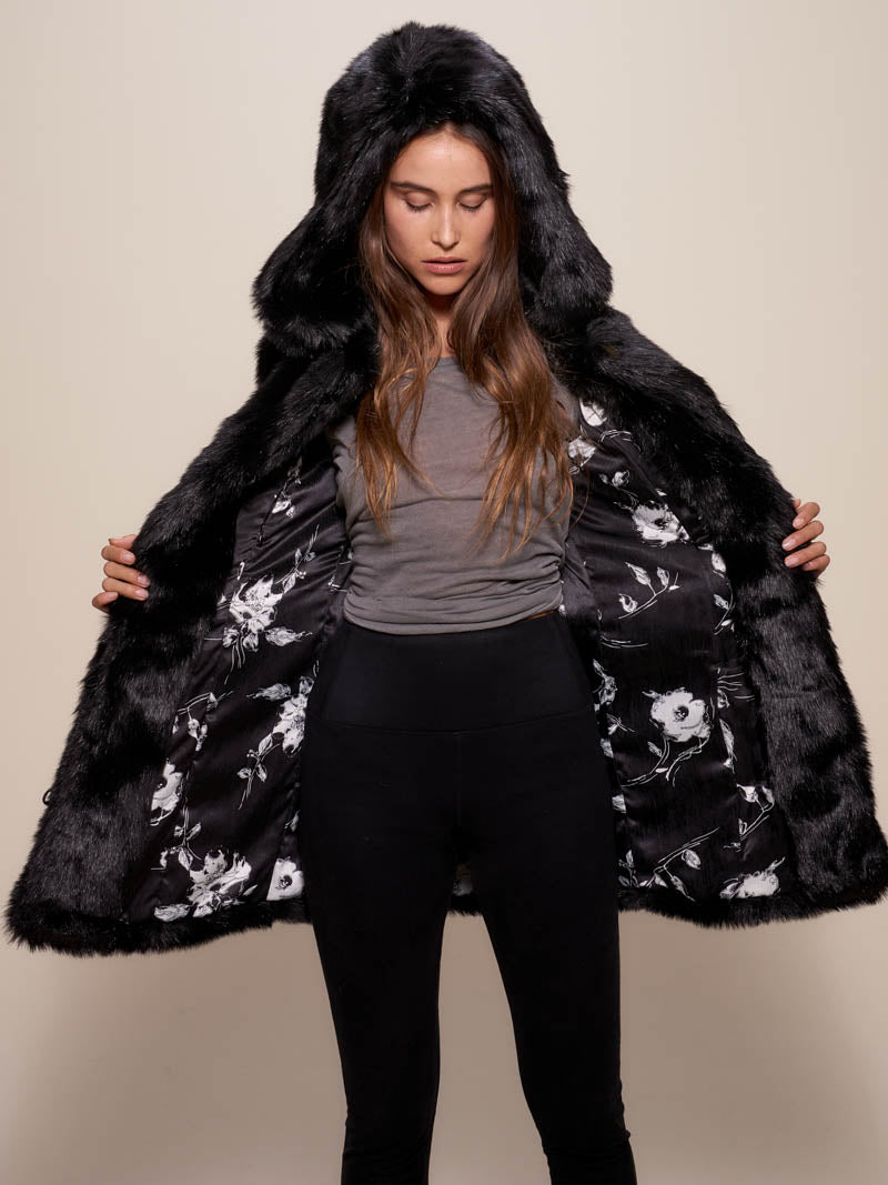 Collector Edition Hooded Black Panther Faux Fur Coat