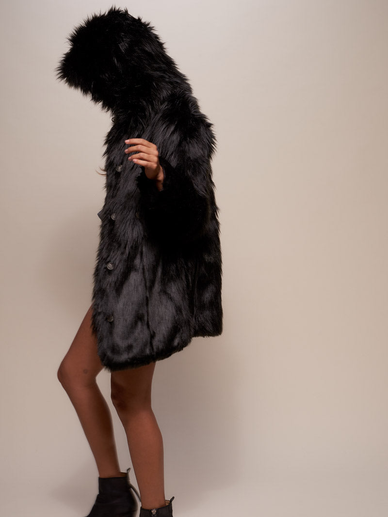 Black Wolf Faux Fur Hooded Coat Women's | SpiritHoods