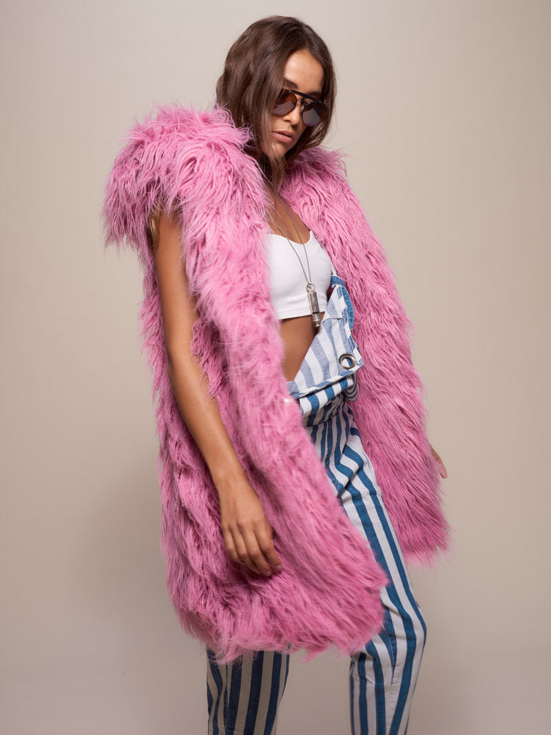 Pink Ballerina Faux Fur Long Vest on Female