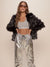 Woman wearing Black Tundra Fox Faux Fur Bomber Jacket, front view 3