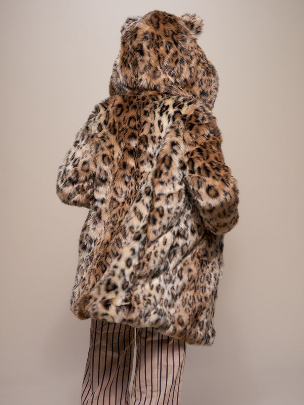 SpiritHoods® Luxe Faux Fur Womens Coat With Hood & Ears Classic Leopard