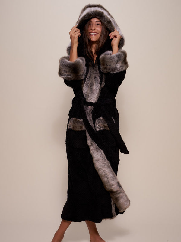 Wolf Faux Fur Men's Hooded Robe House Coat | SpiritHoods L / Black/Grey