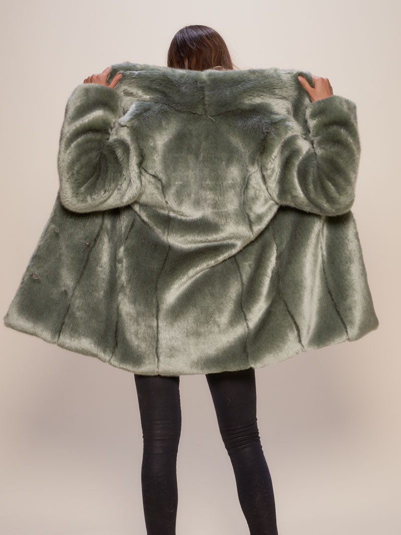 Luxe Collared Faux Fur Coat with Hummingbird Design