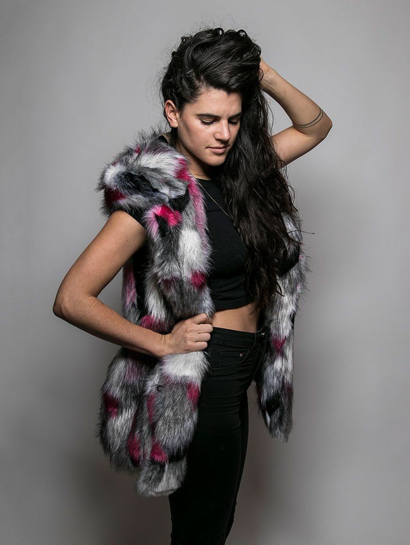 Female Wearing Whimsical Alpaca Faux Fur Vest 