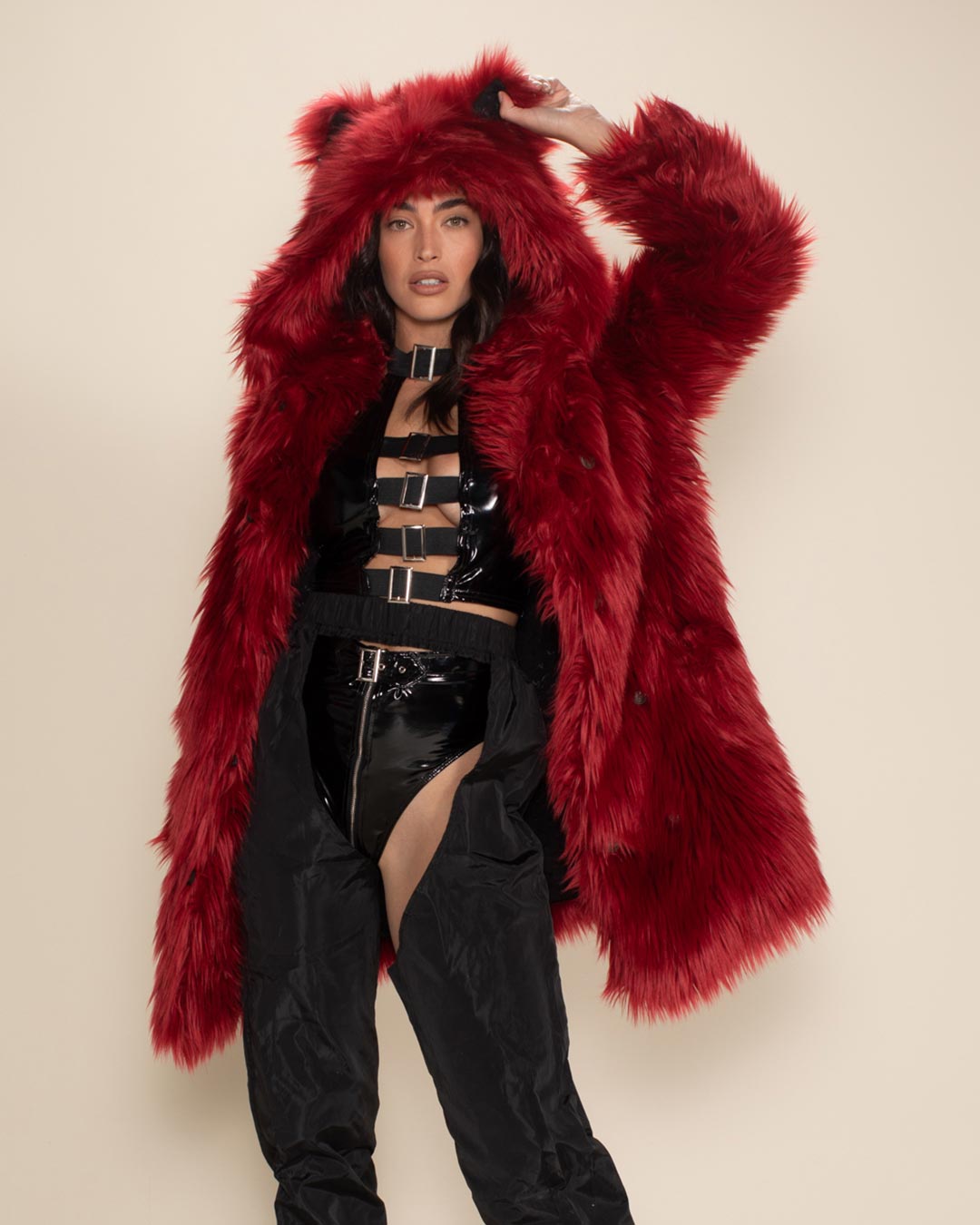 SpiritHoods Red Velvet Wolf Classic Faux Fur Coat | Men's XL / Red/Brown
