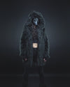 Woman wearing Black Wolf Hooded Faux Fur Coat