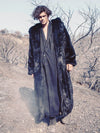 Man wearing Classic Black Wolf Faux Fur Long Coat, front view 5