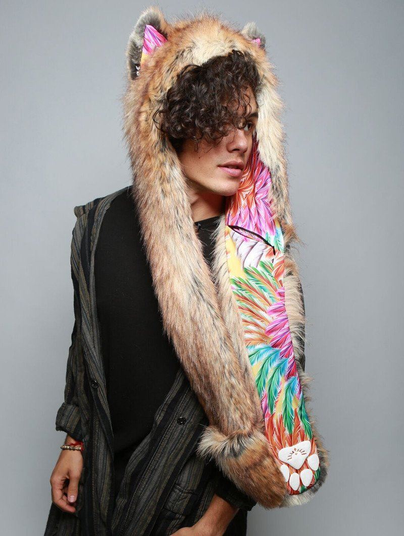 Man wearing faux fur Flying Fox Collector SpiritHood