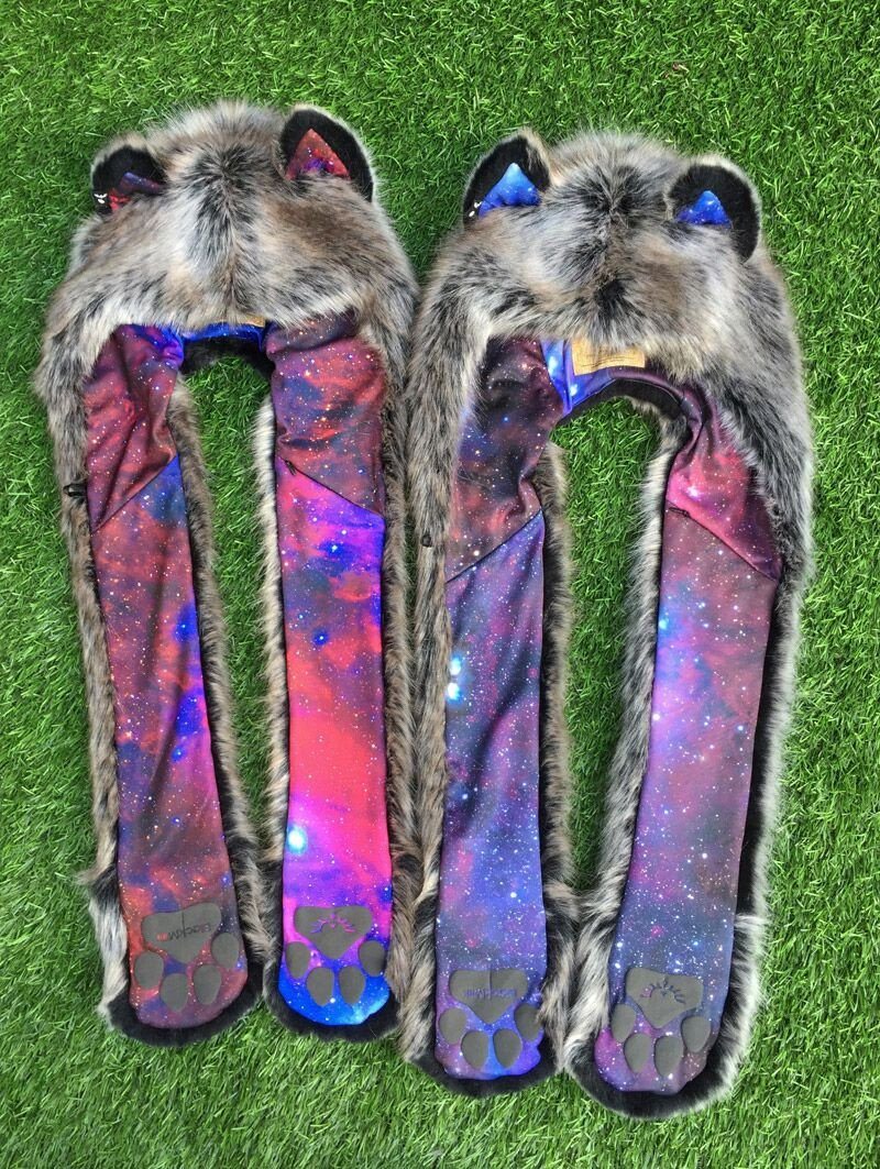 Hooded Faux Fur with Black Milk Galaxy Wolf Design