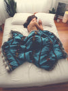 Grey Wolf Faux Fur Throw on Female in Bed