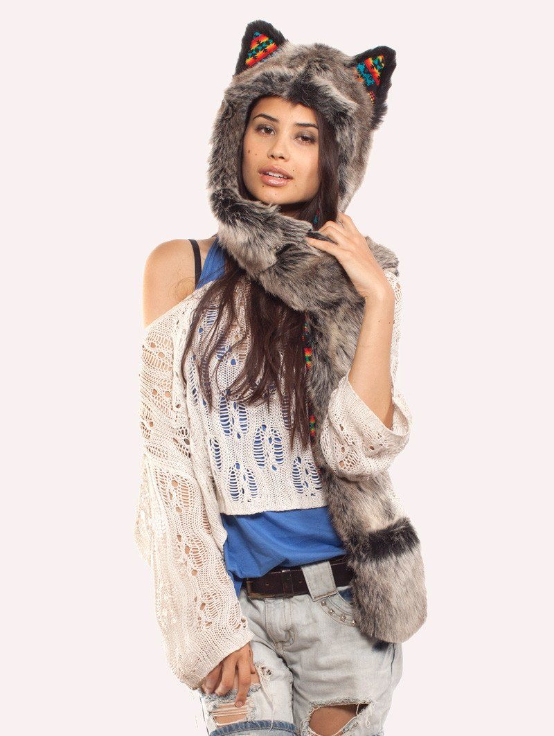 Grey Wolf Tuscan Faux Fur SpiritHood on Female