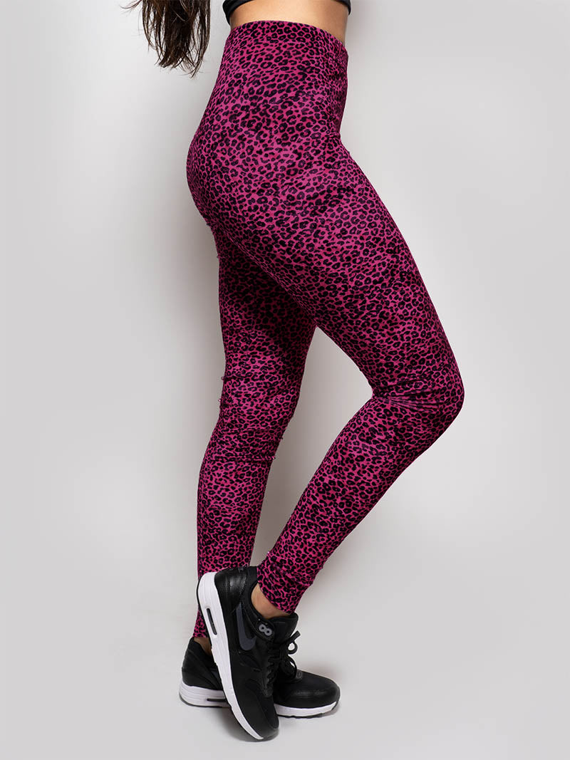 Women's Pink Leopard Velvet Leggings - Wild Elegance - SpiritHoods