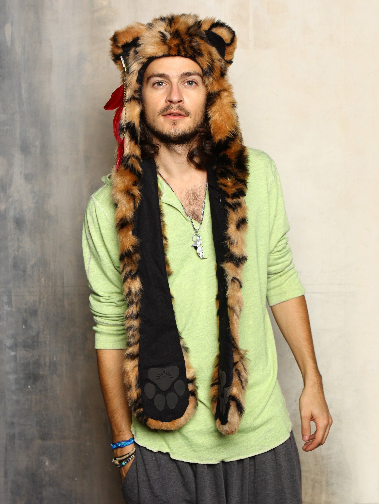 Exterior and Interior View of Tiger Faux Fur SpiritHood 