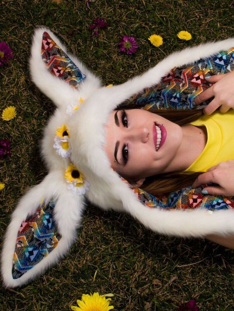 White Bunny Collectors SpiritHood on Female Model