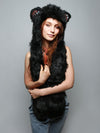 Woman wearing Faux Fur Black Bear SpiritHood, front view 4