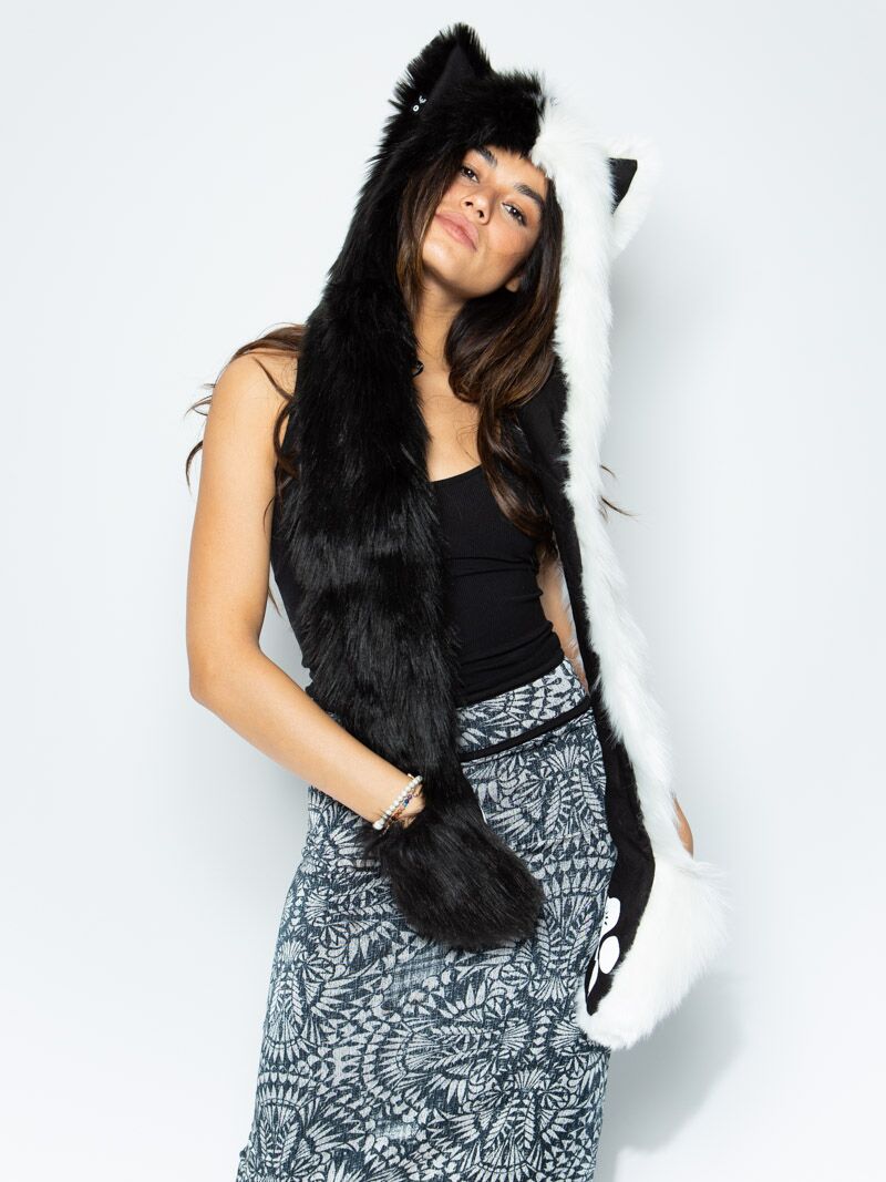 Woman wearing faux fur Moon Wolf SpiritHood