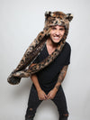 Man wearing faux fur Leopard Snakeskin SpiritHood, front view 2