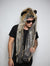 Man wearing faux fur Red Wolf Snakeskin SpiritHood, side view 1