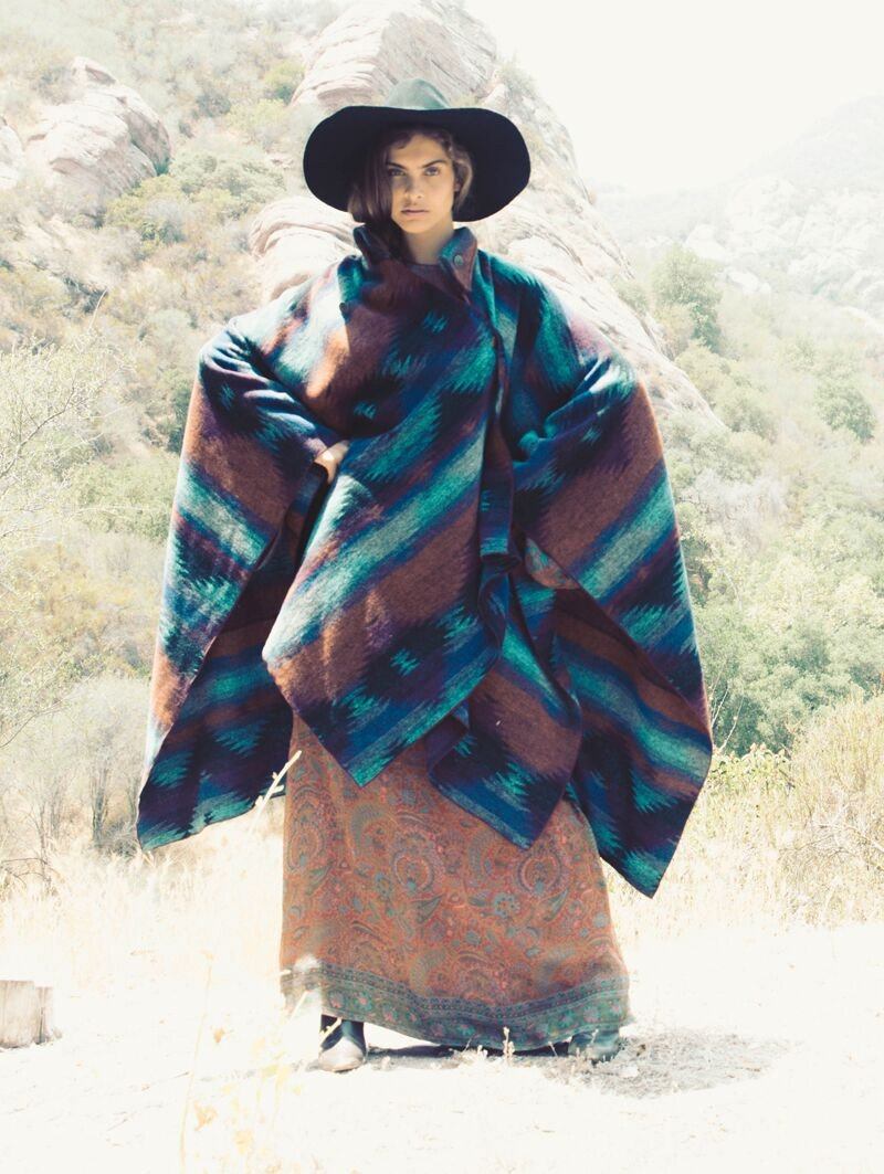 Woman Wearing Full Moon Cape SpiritHood in an Outdoor Scene